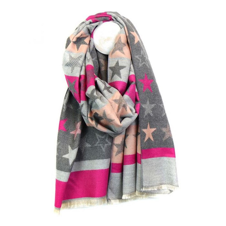 Pom Reversible Stripes and Stars Jacquard Scarf