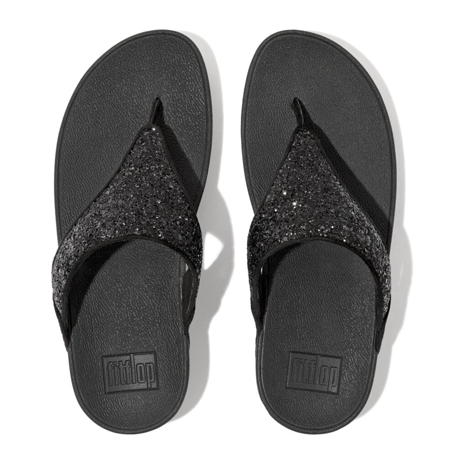 Fitflop Lulu Black Glitter Toe Thong X03-339