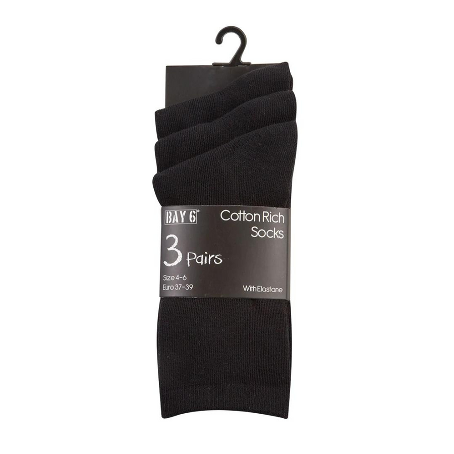 Bay 6 Black Cotton Rich Ankle Socks 3PK 42B386