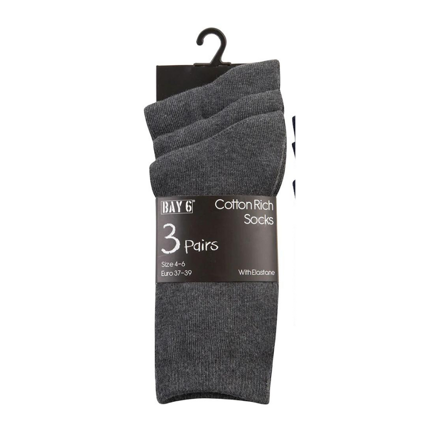 Bay 6 Grey Cotton Rich Ankle Socks 3PK 42B390