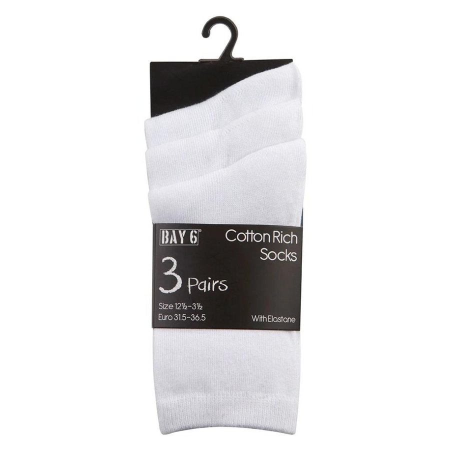 Bay 6 White Cotton Rich Ankle Socks 3PK 42B398